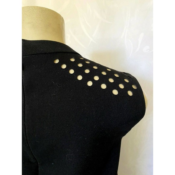 E Fi Mini Dress Black Sleeveless Laser Cut Crew Neck Shift Back Zip S - Picture 3 of 7
